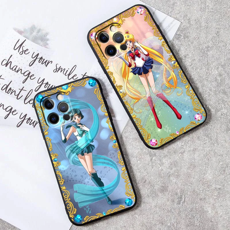 Anime Sailor Moon Silicone Black Soft Phone Case For Apple iPhone 15 14 13 12 11 X XS XR 8 7 6 6S Pro Plus Max Mini