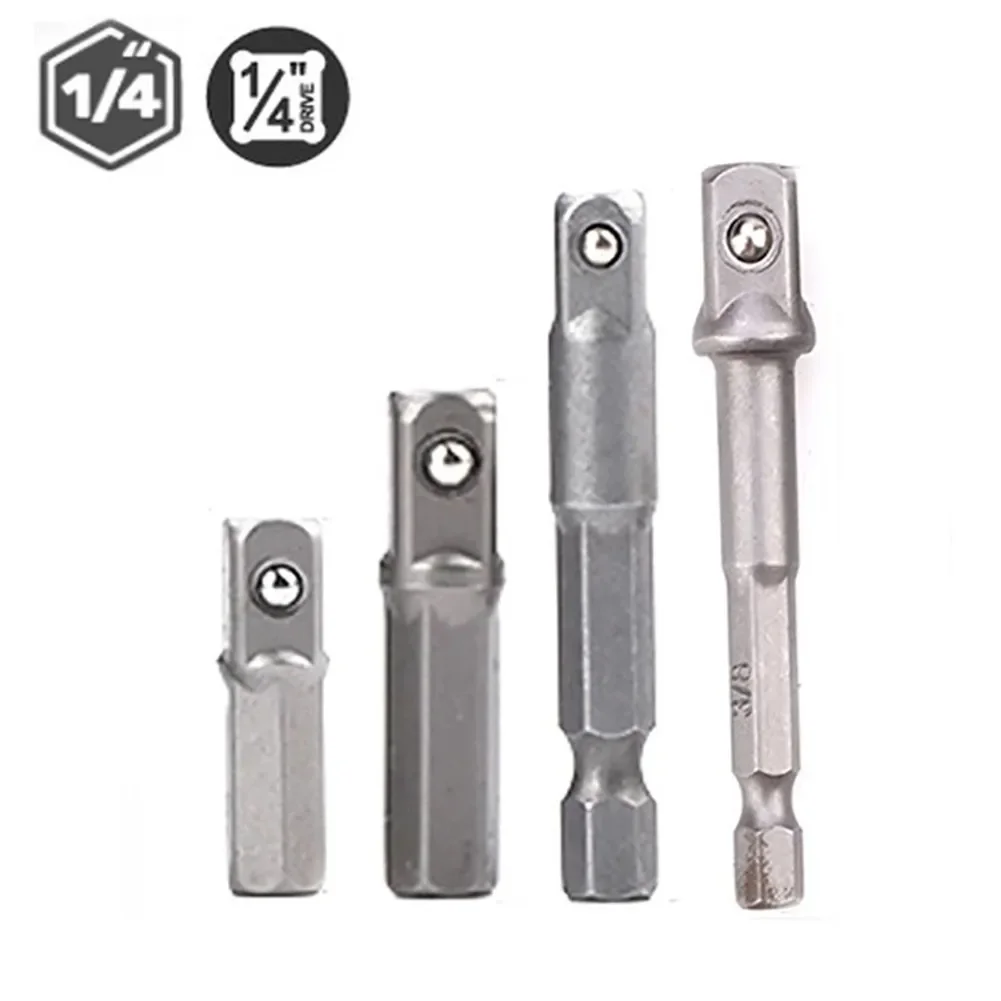 1/2/3/4pcs Drill Socket Adapter For Impact Driver W/ Hex Shank To Square Socket Drill Bits Bar Extension 1/4