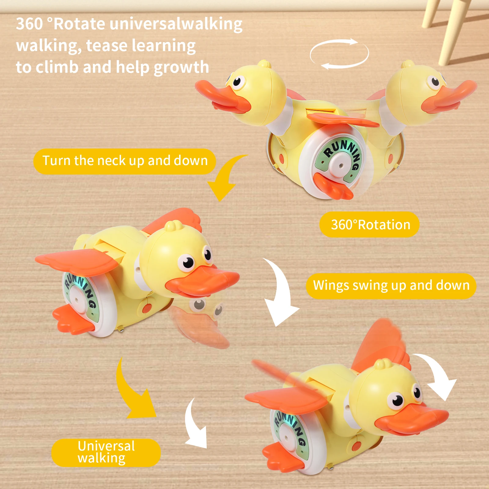 Juguetes musicales para bebés, pato de forrajeo, juguete giratorio eléctrico para niños 360 °   Alas agitadoras de rotación, pato bailando de juguete para bebés de más de 3 meses