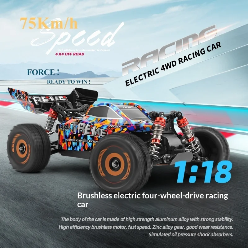Wltoys 184016 1:18 Electric 4WD Racing Car 75Km H Brushless High Speed Off Road Remote Control Vehicle Competitive Model