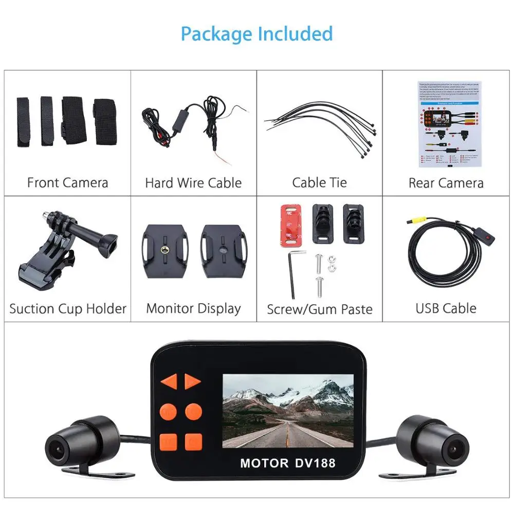 130 Degree Wide Viewing Angle Smart Chipset Motorcycle Car DVR Video Driving Recorder Dual Dash Cam  for Motorbike/Motorcycle