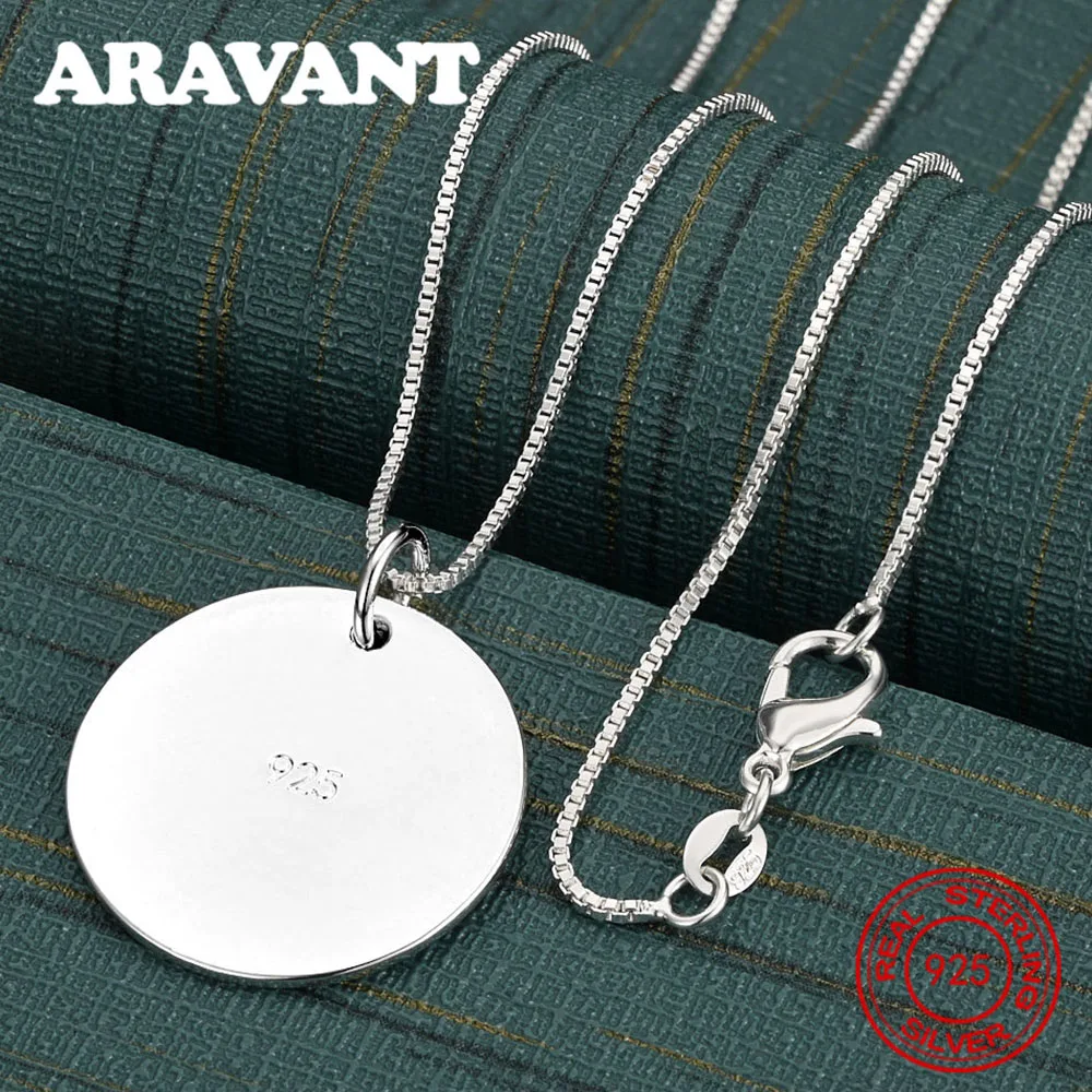 

925 Sterling Silver Round Plate Pendant Necklace Daily Accessories Women'S Simple And Elegant Jewelry