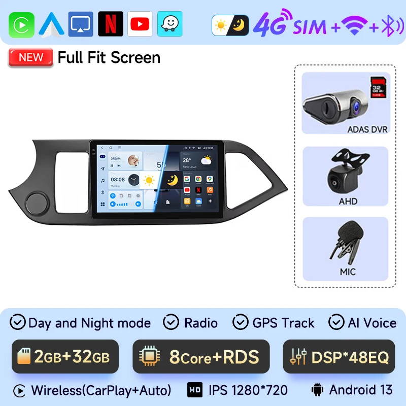 JIUYIN Android 15 Carplay Autoradio Multimidia Video Speler Voor KIA PICANTO Ochtend 2011-2016 Navigatie GPS IPS Head Unit