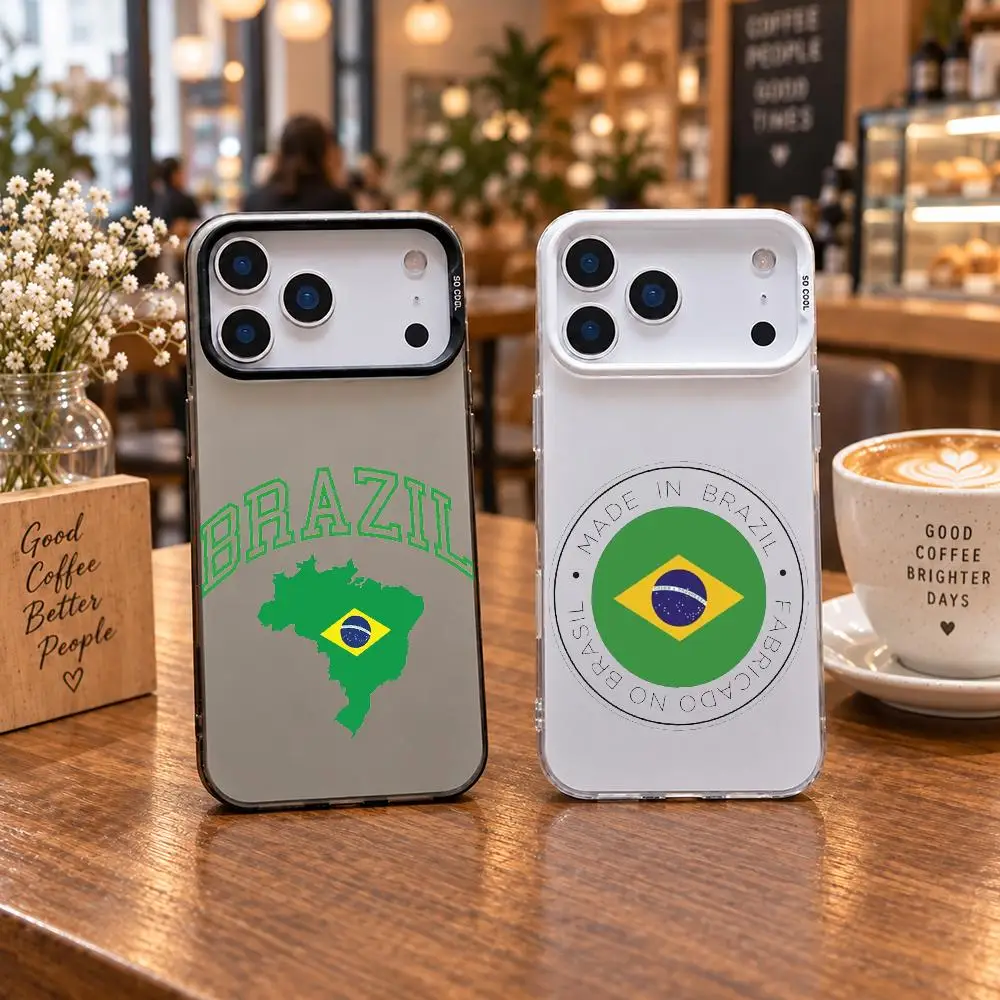 Brazilian Flag Phone Case For IPhone 18 17 16 15 14 13 Pro Max Independent Metal Button Electroplating Mobile