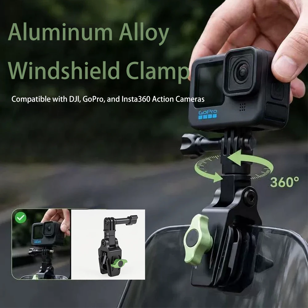 For GoPro 13 12/Insta360 X6/5 Motorcycle Windshield Clamp Clip for DJI Osmo 360/Action 6 5 4/Pocket 4P 4 3 Aluminium Alloy Mount