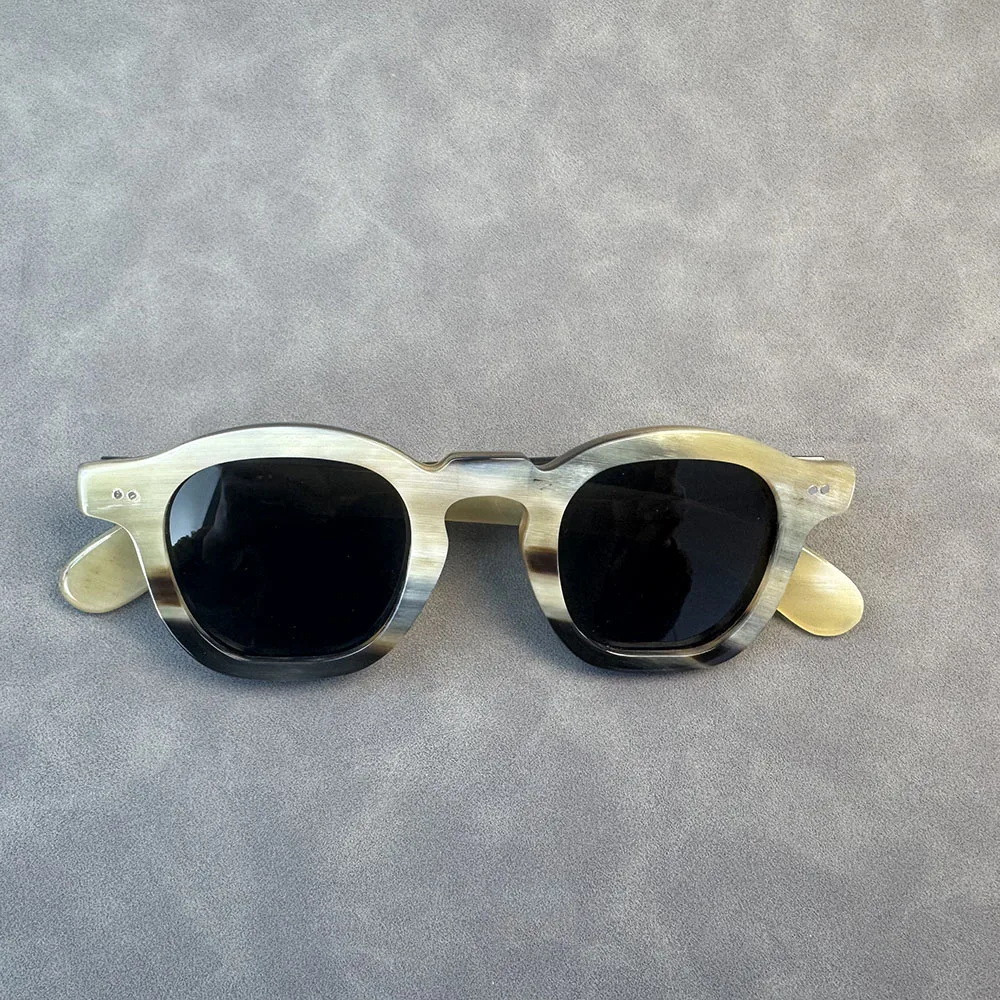 

Man Sunglasses Women Square Rivets Square Vintage Handmade Black White Horn Men Sunglass Fashion Antique Glasses Eyeglasses