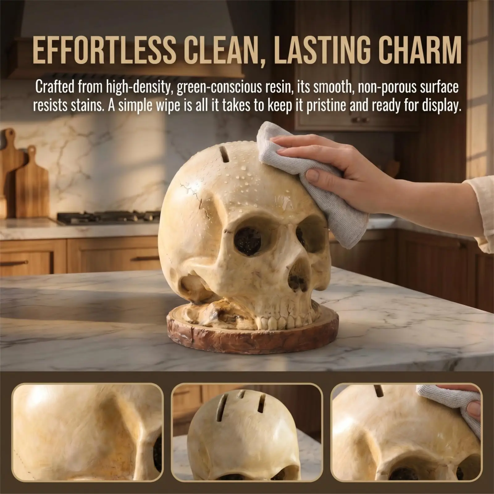 Kitchen Knife Holder Decorative Desktop Decorative Figurine Resin Skull Ornament Dual Purpose Skull Tabletop Ornament For Dark