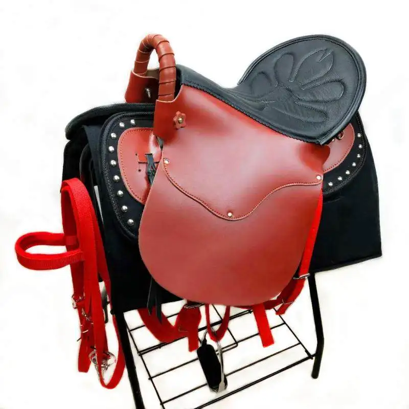 Full Set Saddle Tackle Accessories Cowhide Military Saddle Big Horse Tourist Pony Knight Equestrian Supplies