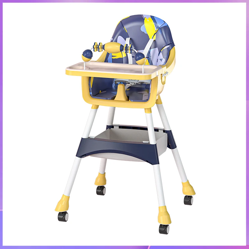 Baby Dining Chair Non-Slip PU Leather Height Adjustable Feeding Chair for Toddlers with 3-Point Safety Belt in Pink/Blue