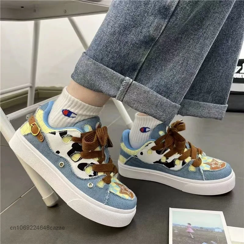 American Street Star Couple Cowboy Sneaker Y2k Women Men Harajuku Skate Shoes Summer New Casual Versatile Student Platform Shoes