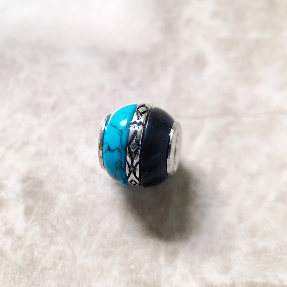 Ornament Blue & Black Bead Accessories 925 Sterling Silver Charm For Jewelry Making Women Men