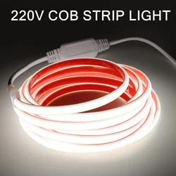 COB LED 스트립 방수 유연한 리본 테이프, 침실 주방, 야외 정원 조명, 고휘도, 220V LED 조명