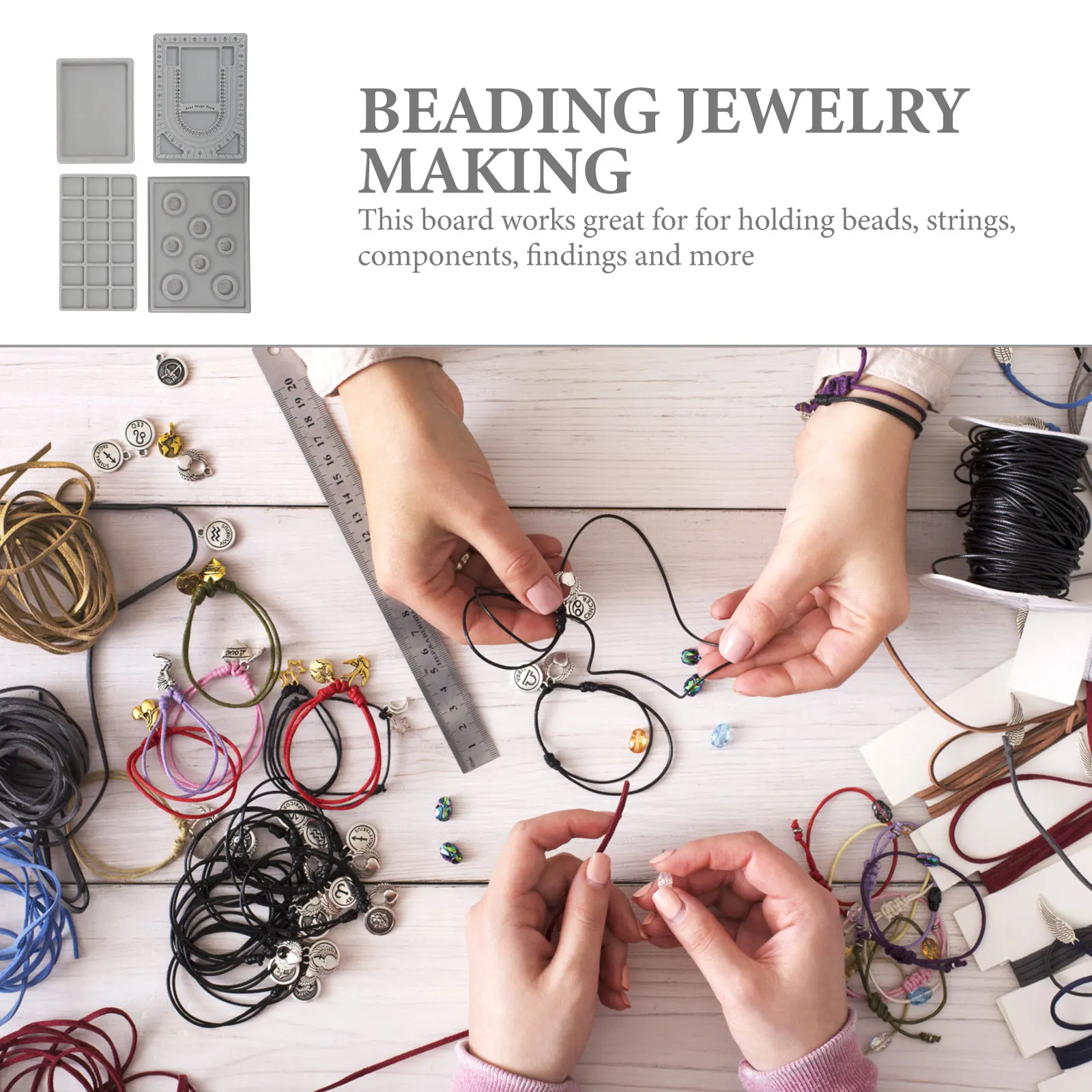 

4 Pcs Design Desk Storage Box Tray Earrings Organizer Bead Jewelry Bracelet Plate Making Tools Mat Plastic Vanity Board