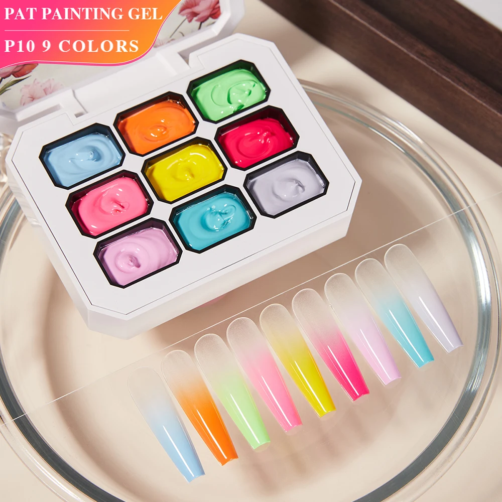 

Vendeeni 9 Grid Neon Colors Patting Painting Gel Nail Polish Gradient Effect UV LED Gel Varnish Transfer Design Pat Gel Palette
