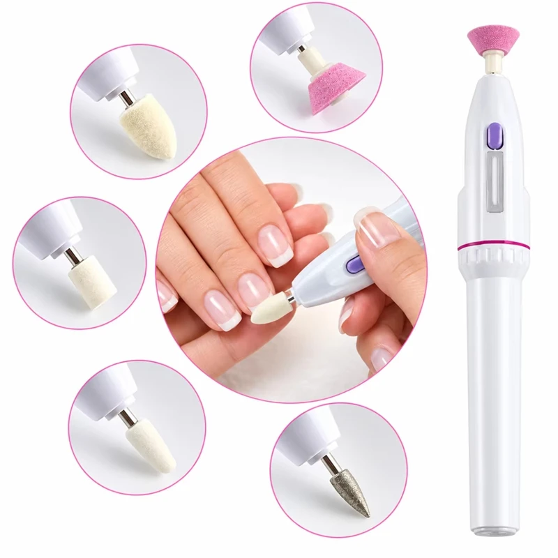 5 in 1 Electric Nail File Portable Cuticle Remover Manicure Pedicure Cordless Battery Operated grinders with 5 Attachments