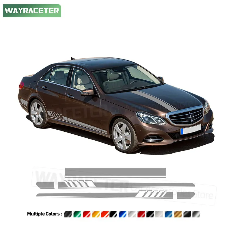 

3 шт./компл. версия 1, наклейка в полоску на капот, дверная боковая виниловая наклейка из углеродного волокна для Mercedes Benz E Class W212 E63 AMG S212 C207 A207