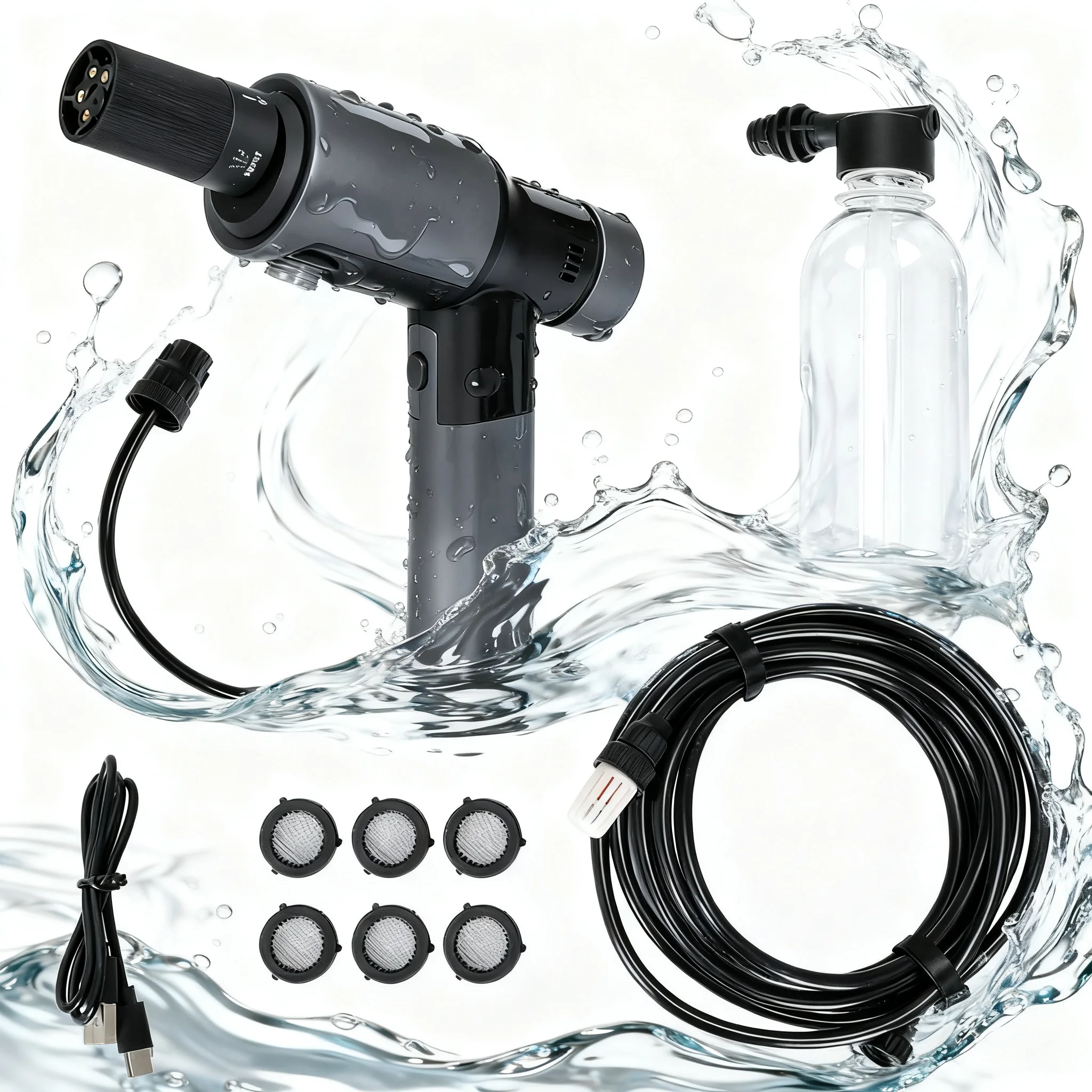 VERTAK 8V Rechargeable Handheld High Pressure Washer Waterproof USB Charging Cordless Washer for Patio Garden Cleaning