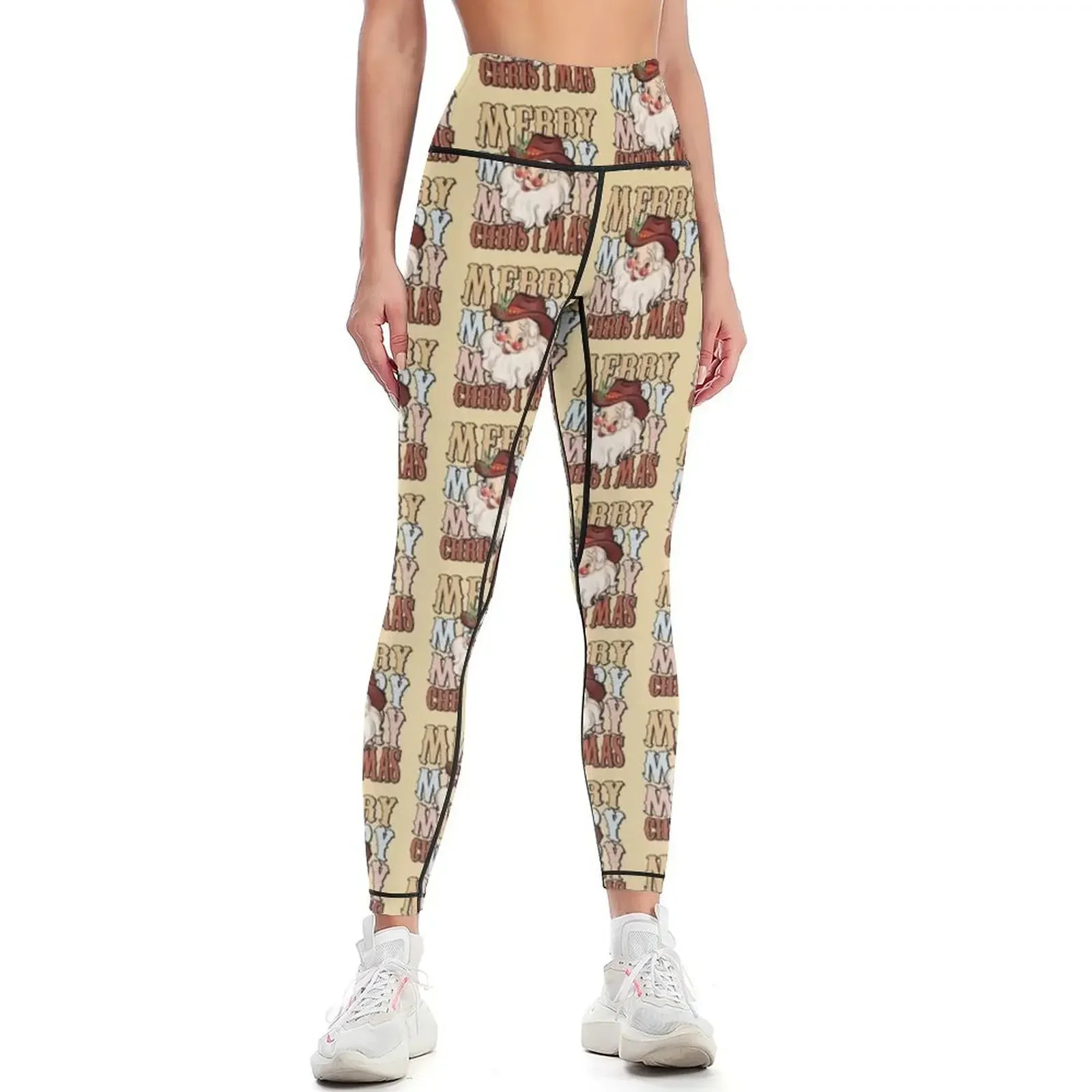 

Merry Merry Merry Christmas Cowboy Santa Leggings jogging pants gym clothing harem pants Womens Leggings