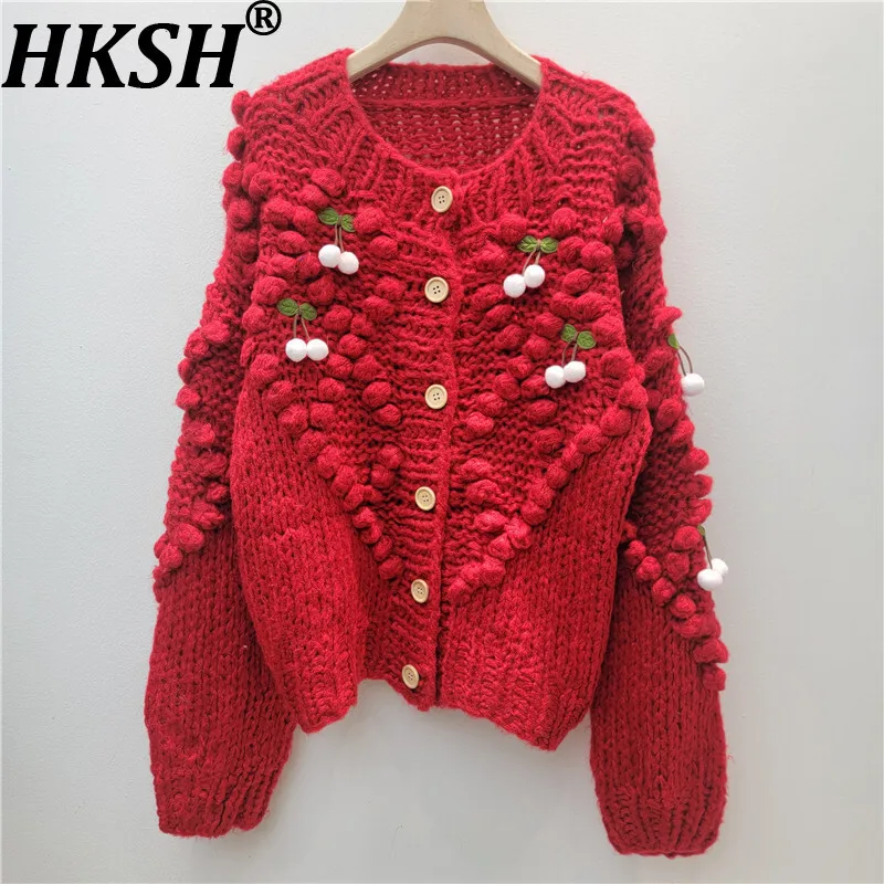 

HKSH 2025 Autumn Winter New Women Sweater O-neck Single Breasted French Sweet Knitted Cardigan Elegant Trend Casual Coat HK16309