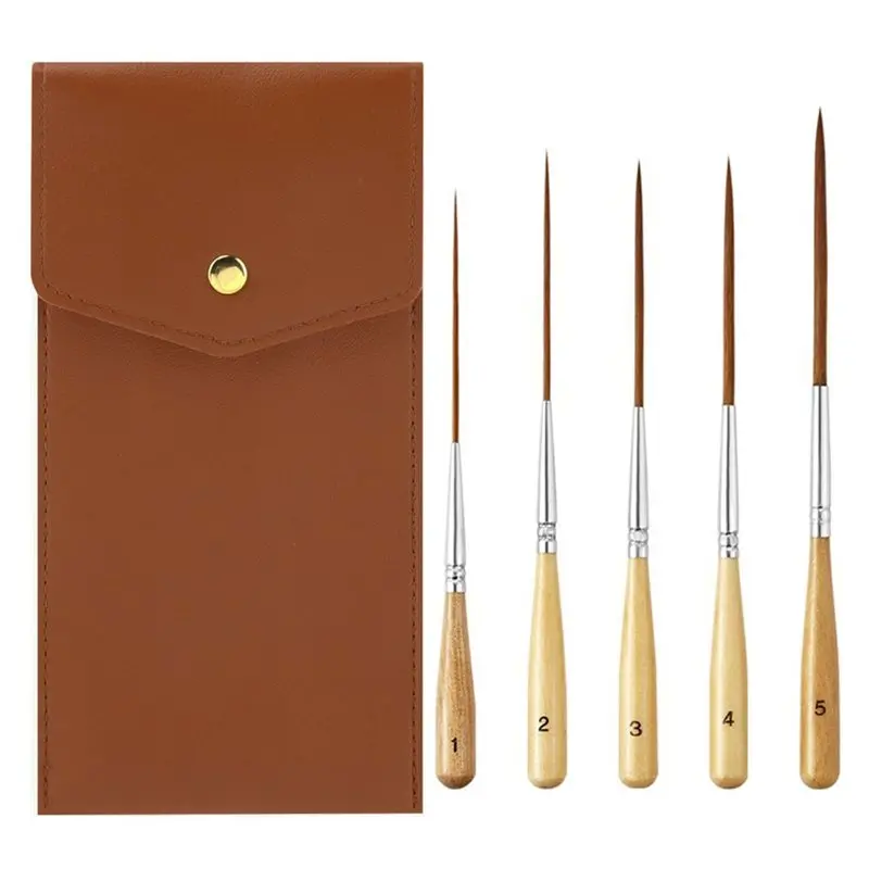 MACH-Storage Pouch Included-5-Piece Long-Tip Fine-Line Brush Set For Outlining And Painting, Ideal For Artistic Creation