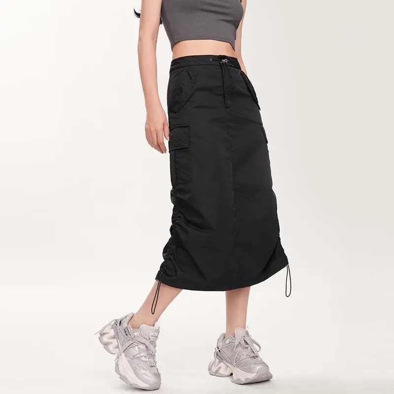 Slit Quick-drying Cargo Skirt for Women Summer Thin Hot Girl Drawstring A-line Skirt Y2k American-style Clothing Plus Size