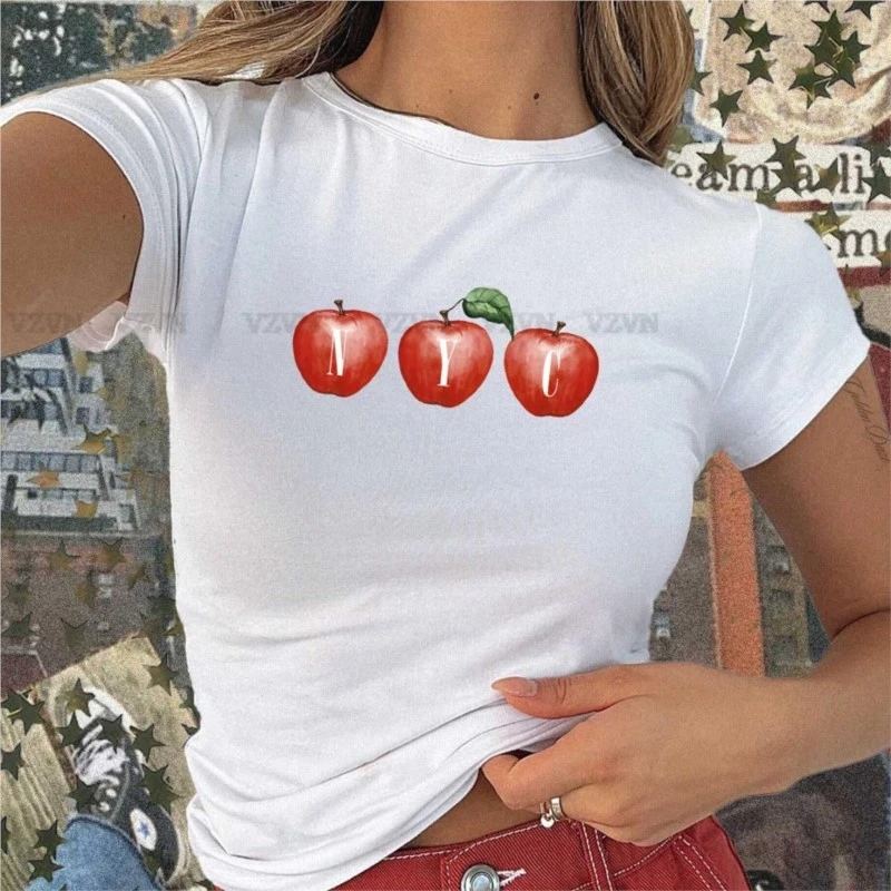 

Baby Fruit printing Y2k Tops Top for Women Kawaii Grunge Clothes Y2k Kitty Goth Clothing Female Women's Cropped T-shirt Gothic