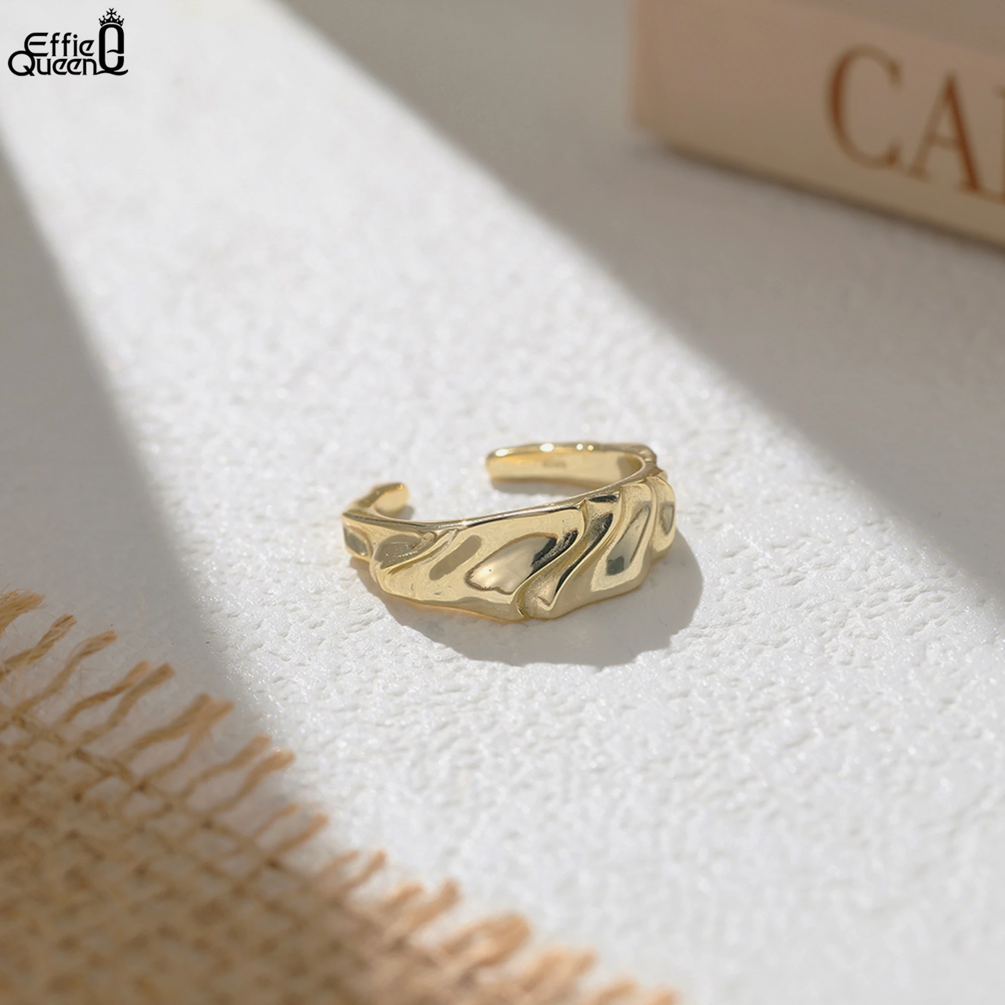 

Effie Queen Modern 925 Sterling Silver Open Ring, Random Pattern Design Finger Rings Sleek and Stylish Jewelry for Women GAR05