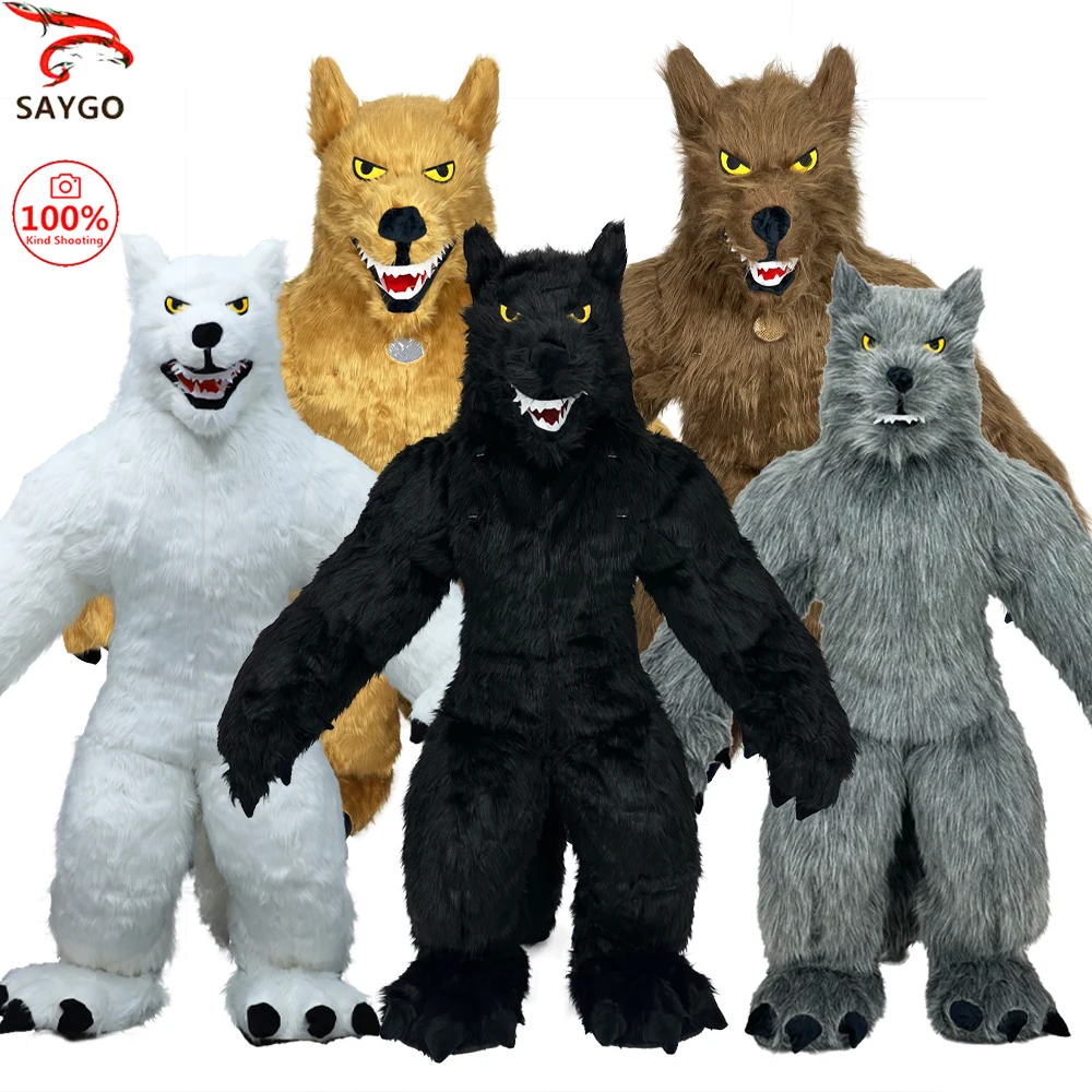 

SAYGO Inflatable Long Hair Wolf Halloween Costume Set Adult Fun Set Party Character Cosplay Mascot Costume