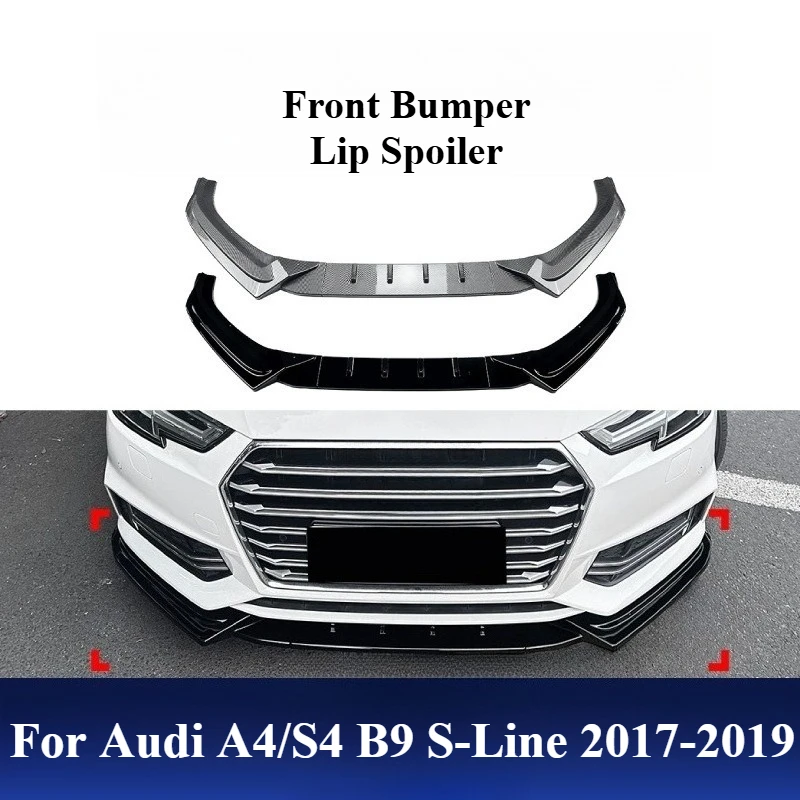 

For Audi A4/S4 B9 S-Line 2017-2019 Front Bumper Lip Spoiler - Gloss Black ABS Plastic Splitter Kit Universal Fit Direct Bolt-On