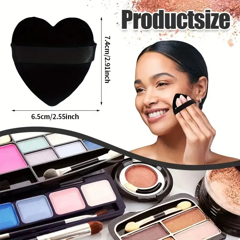2 peças de sopros de maquiagem em formato de coração de amor macio – sopro de pó cosmético reutilizável com alças para pó solto, pó mineral e blush