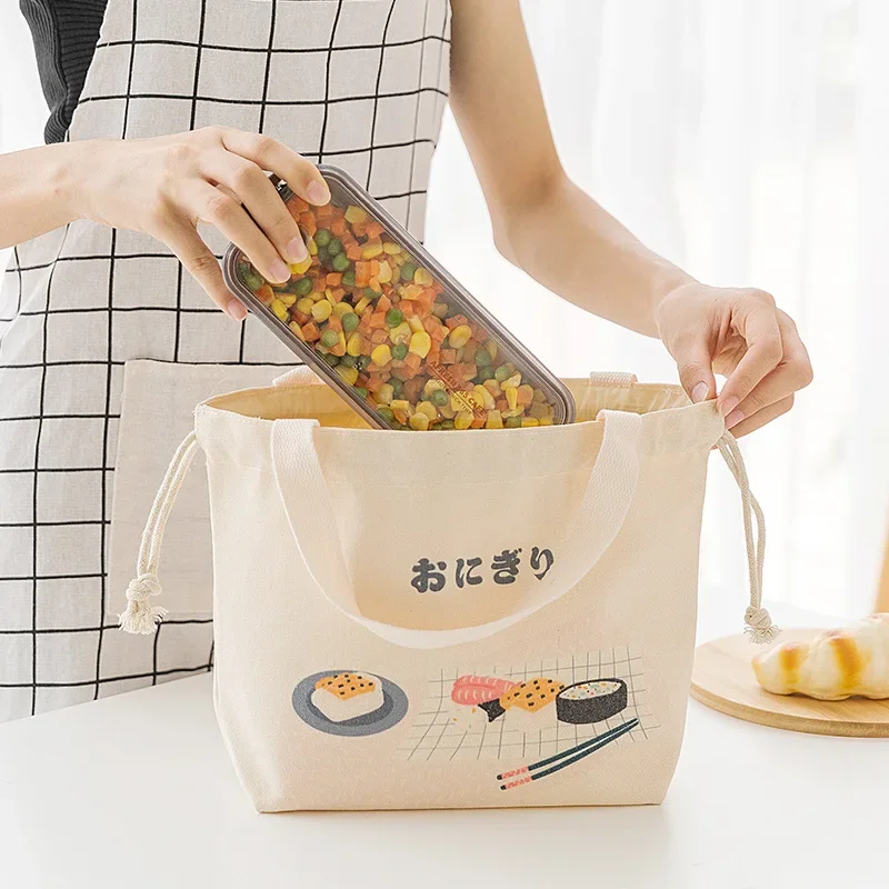 Japanese Style Lunch Bag Thermal Women Picnic Bento Box Thermo Pouch Fresh Keeping Food Container Canvas Lunch Bags for Children