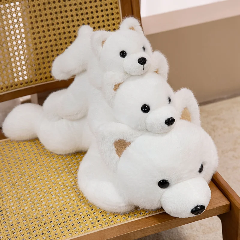 30-60CMのかわいい横たわるウェストハイランドホワイトテリアのぬいぐるみ、ふわふわの動物の犬の人形、愛らしい子犬の柔らかいおもちゃ、子供へのプレゼント