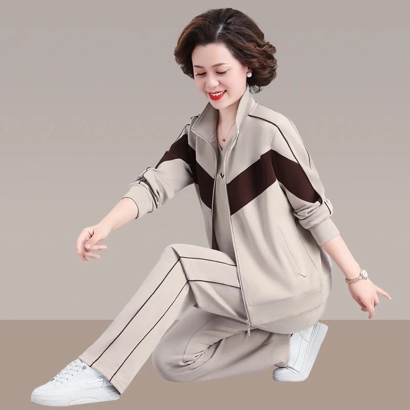 

Женский спортивный комплект из трех предметов: повседневные брюки из смесового хлопка и полиэстера с молнией, удлиненные рукава, воротник-стойка