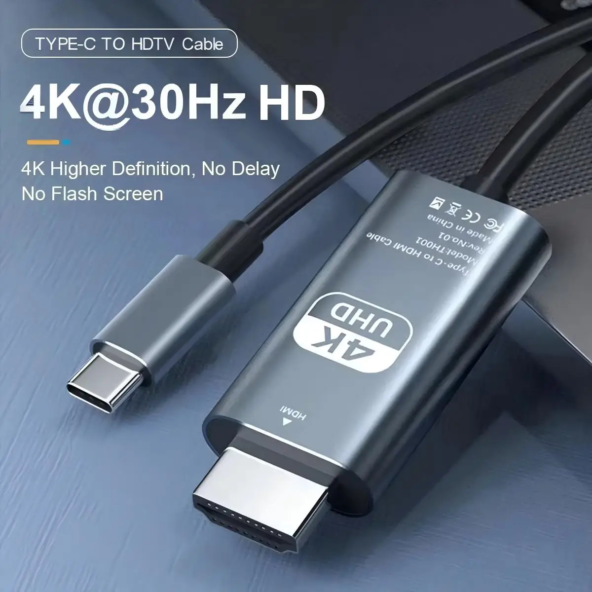 Cabo Adaptador Tipo-C para HDTV 2M, Cabo de Sincronização de Vídeo 4K HD em PVC para Computador, Laptop, Monitor, Projetor