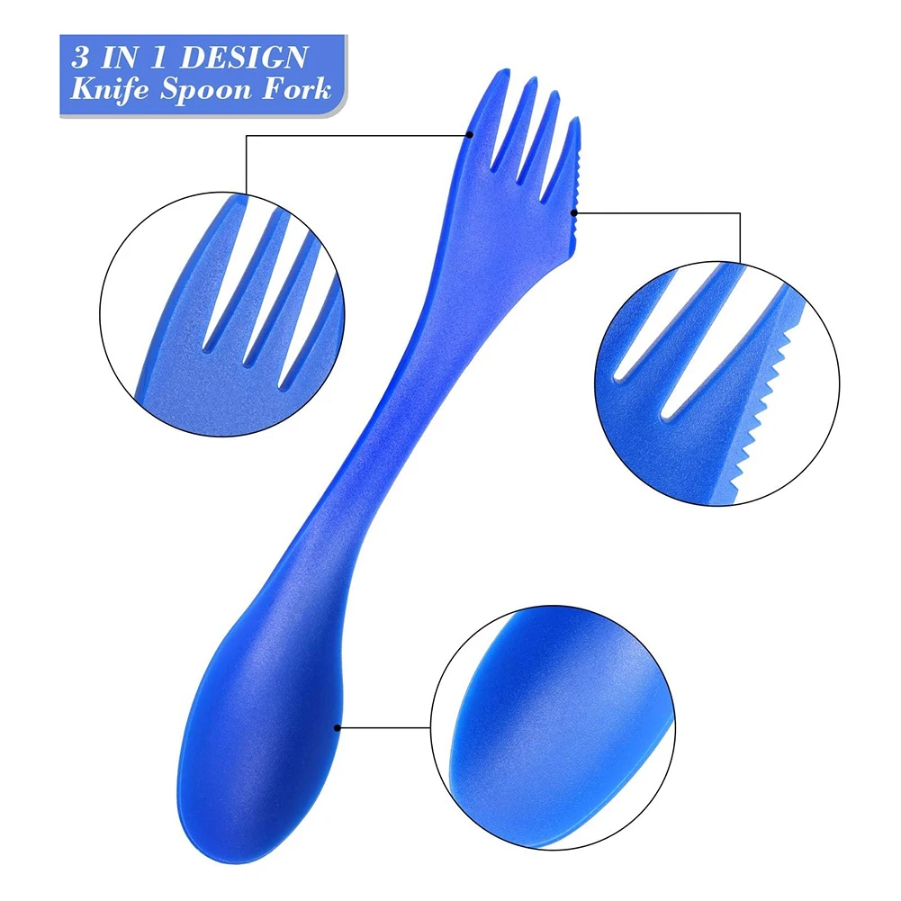 A56K 27 Pieces Camping Sporks Plastic Spoon Fork and Knife Utensils Kit for Picnic, Outdoor Activities