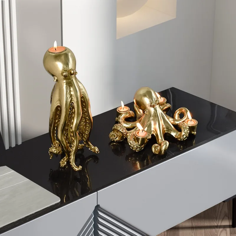 Octopus Sculpture Candle Holder Resin Sea Creature Decor for Living Room Garden Table Centerpiece Gift for Ocean Collectors