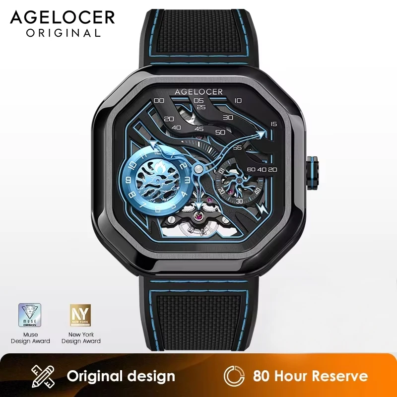 

AGELOCER Original Volcano Watch Men's Square Luxurious Skeleton Automatic Mechanical Watch Birthday Gift for Men