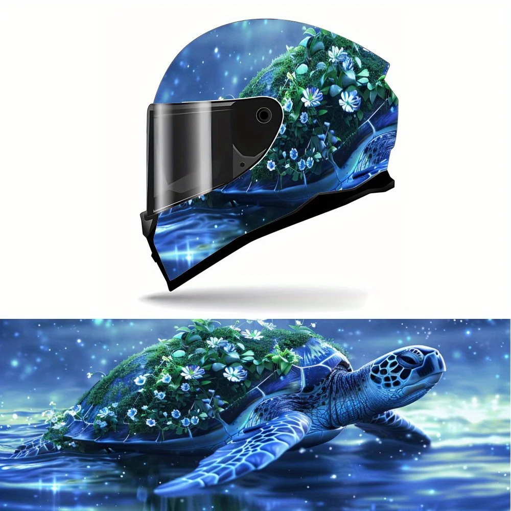 

Fantasy Sea Turtle PVC Motorcycle Helmet Vinyl Wrap, Self-Adhesive Waterproof Sticker, Anti-Scratch Decorative Film for Full Fac