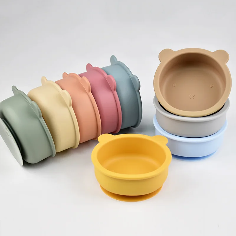 1PC Silicone Baby Tableware Suction Dinner Set Eating Training Baby Stuff Cartoon Cute Bear Shape Bowl Toddler Tableware