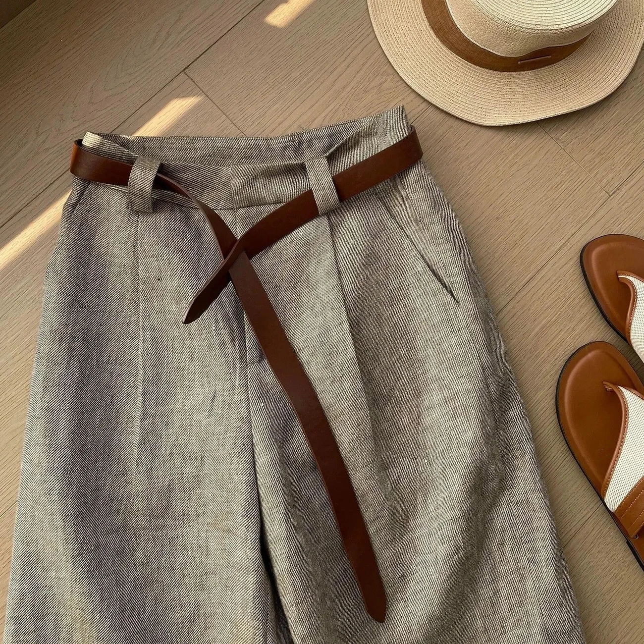 Fashion Straight Knee-length Pants Women's Summer Thin High Waist Casual Pants Korean Simple Commute Solid Suit Pants