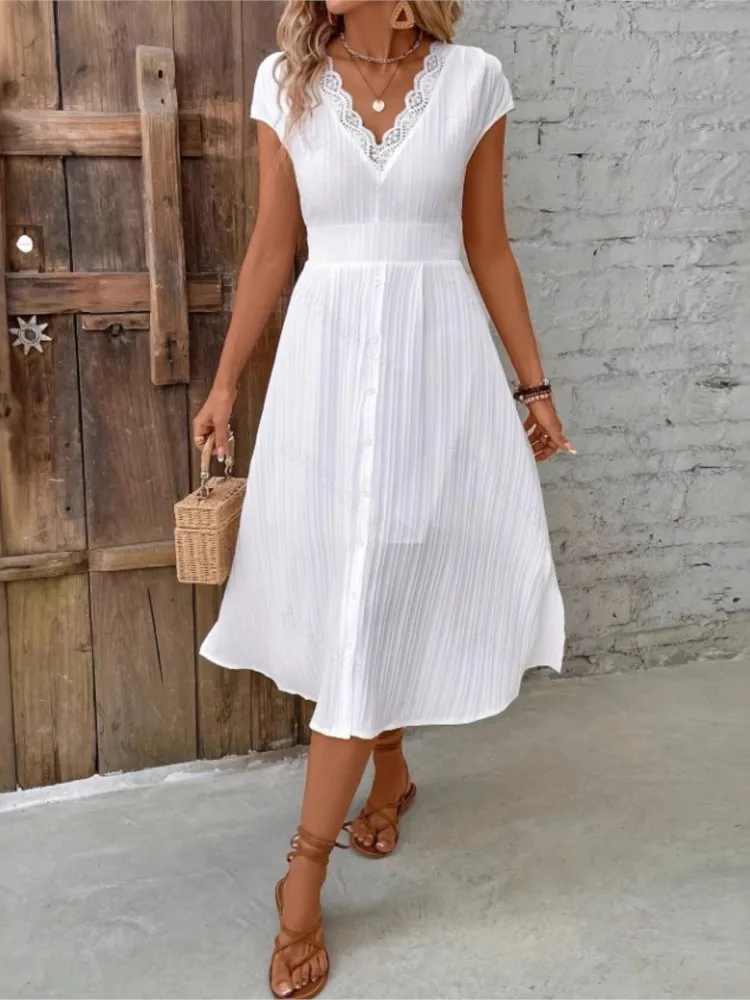 casual beach dresses for a wedding Spahgetti Straps V Neck Side Slit Simple Dresses, mybestbridal Ballbella offers White Chiffon Ruffless Sleeves V Maxi Dress Dresses For A