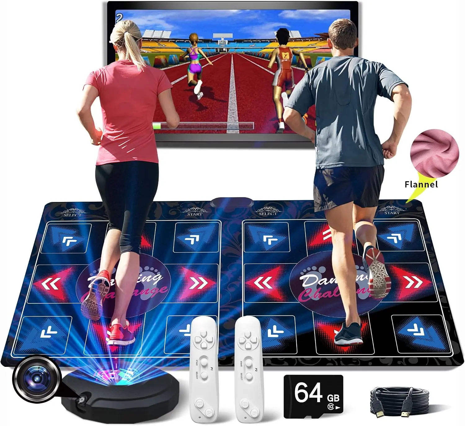 HDMI Dance Mat with Camera,64GB,1000Games,81 Music Videos,650 Songs,Flannel