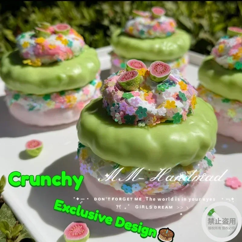 Crunchy Cake Squishy Stress Ball Fidget Toy Crunchy Squeeze Toy Round Blocks Filled ASMR Anti Stress Release Hand Relax Gift Toy