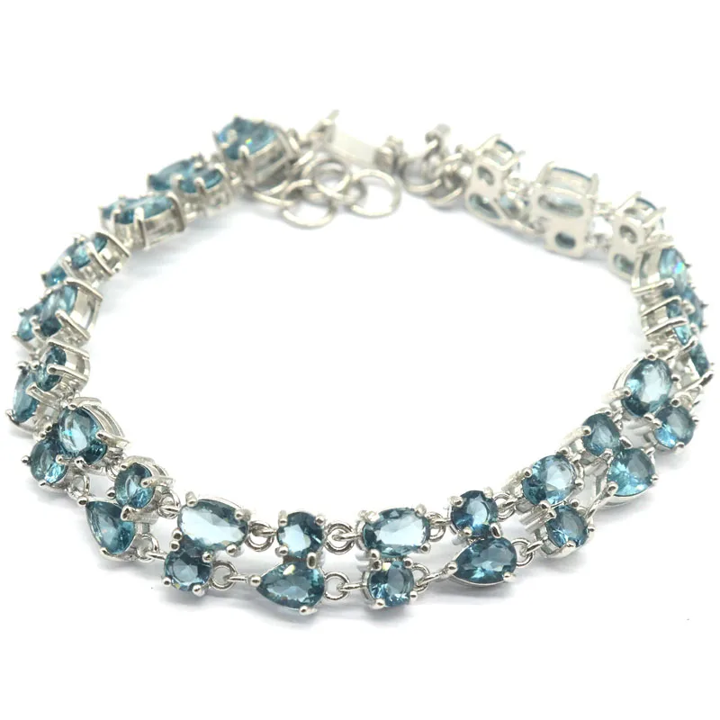8x6mm Pretty London Blue Topaz Purple Amethyst Green Peridot Purple Spinel Women Silver Bracelet 7.5-8.5inch