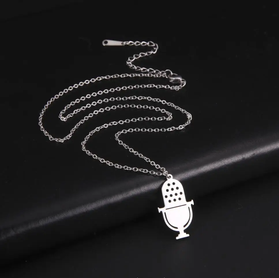 1PC Fashion Stainless Steel Necklace For Woman Personality Minimalism Microphone Pendant Necklace Birthday Gift F1499
