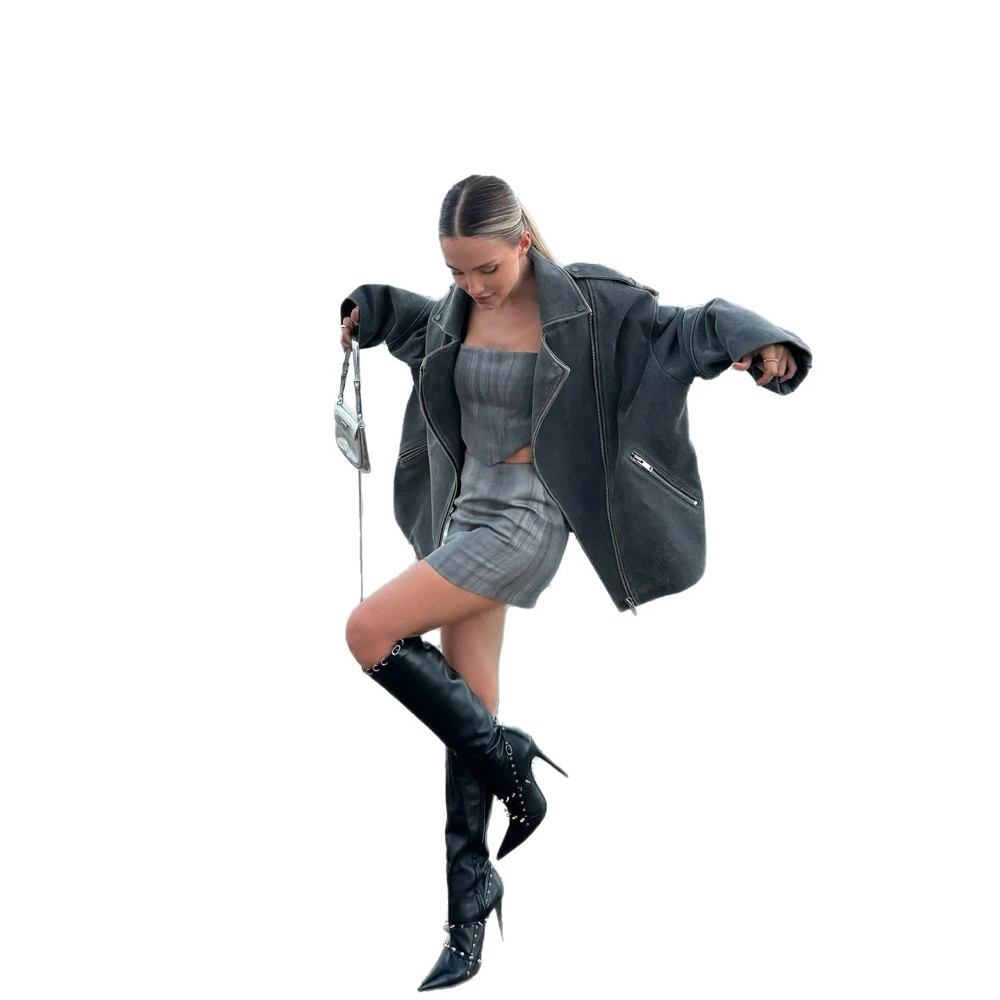 سترة من جلد الغزال على طراز الشارع الأمريكي للخريف والشتاء، سترة متعددة الاستخدامات، ملابس نسائية عصرية #5