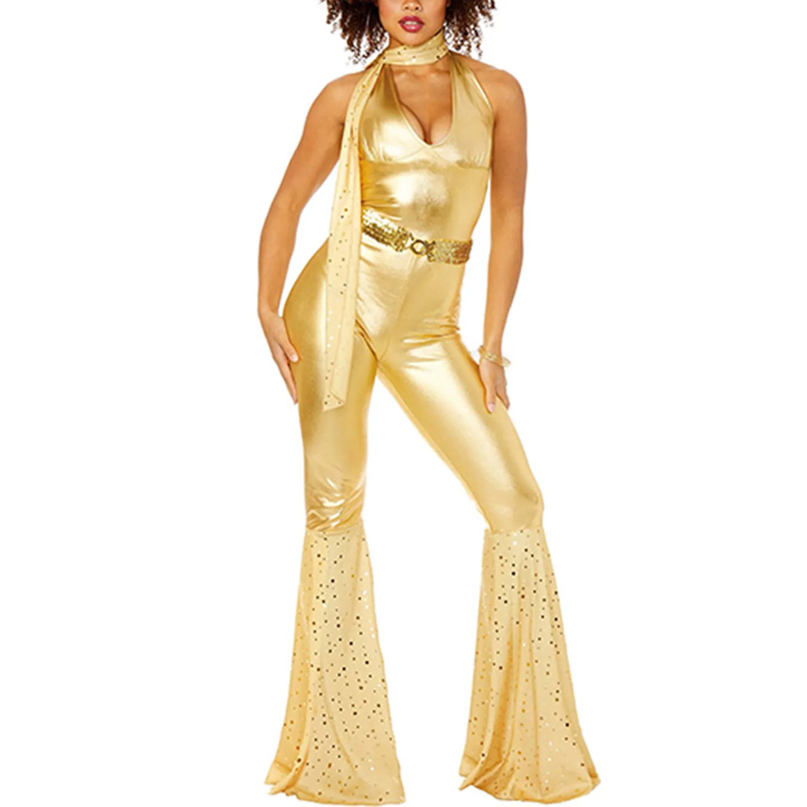 

Women 70s Hippie Costume Halloween Cosplay Vintage Dance Party Clothes for Street Photograph Casual Outfit