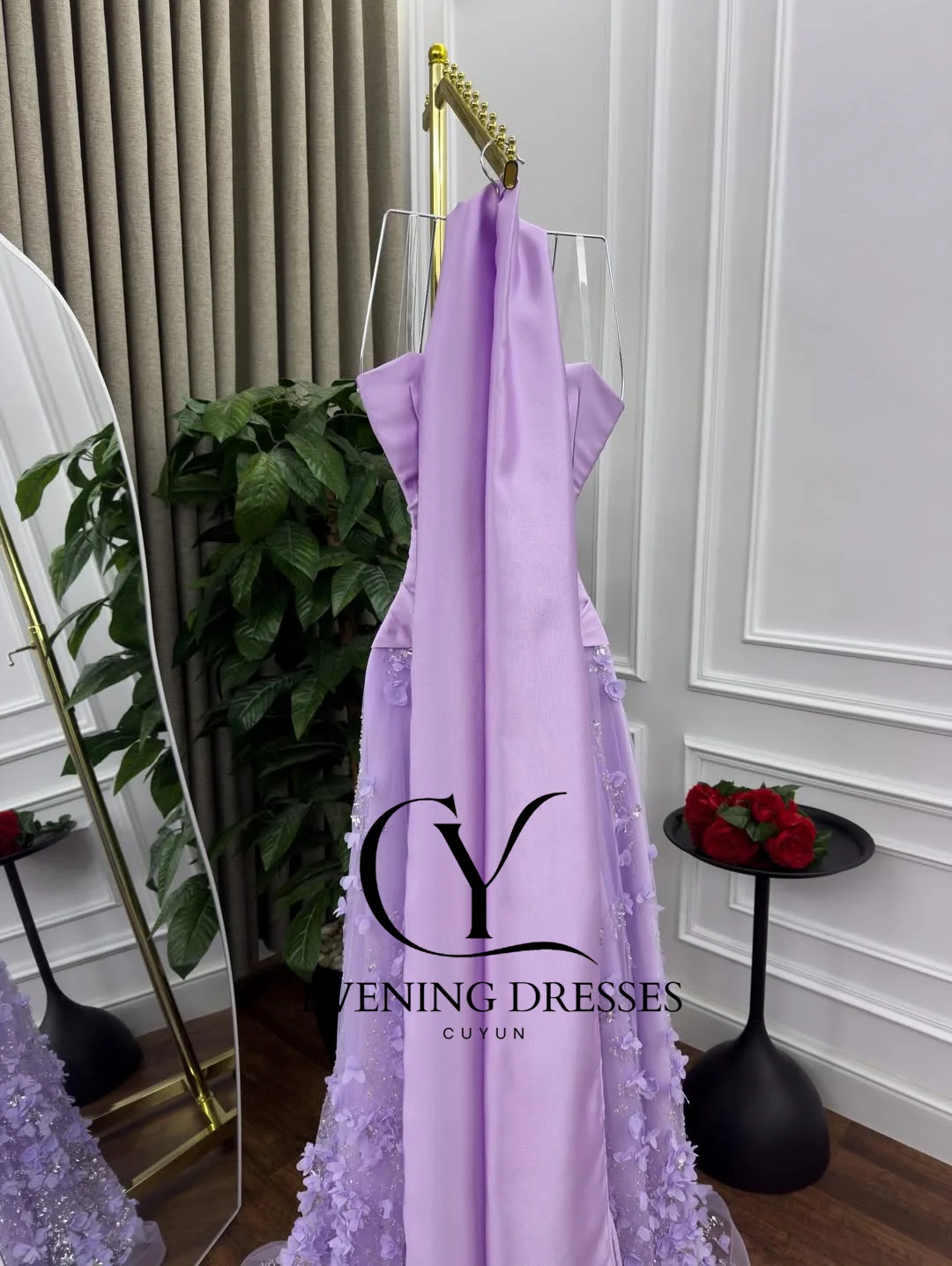فساتين CUYUN أرجوانية فاخرة طويلة للحفلات الراقصة بدون حمالات من الدانتيل مخصصة للمناسبات الرسمية في دبي السعودية للنساء #5
