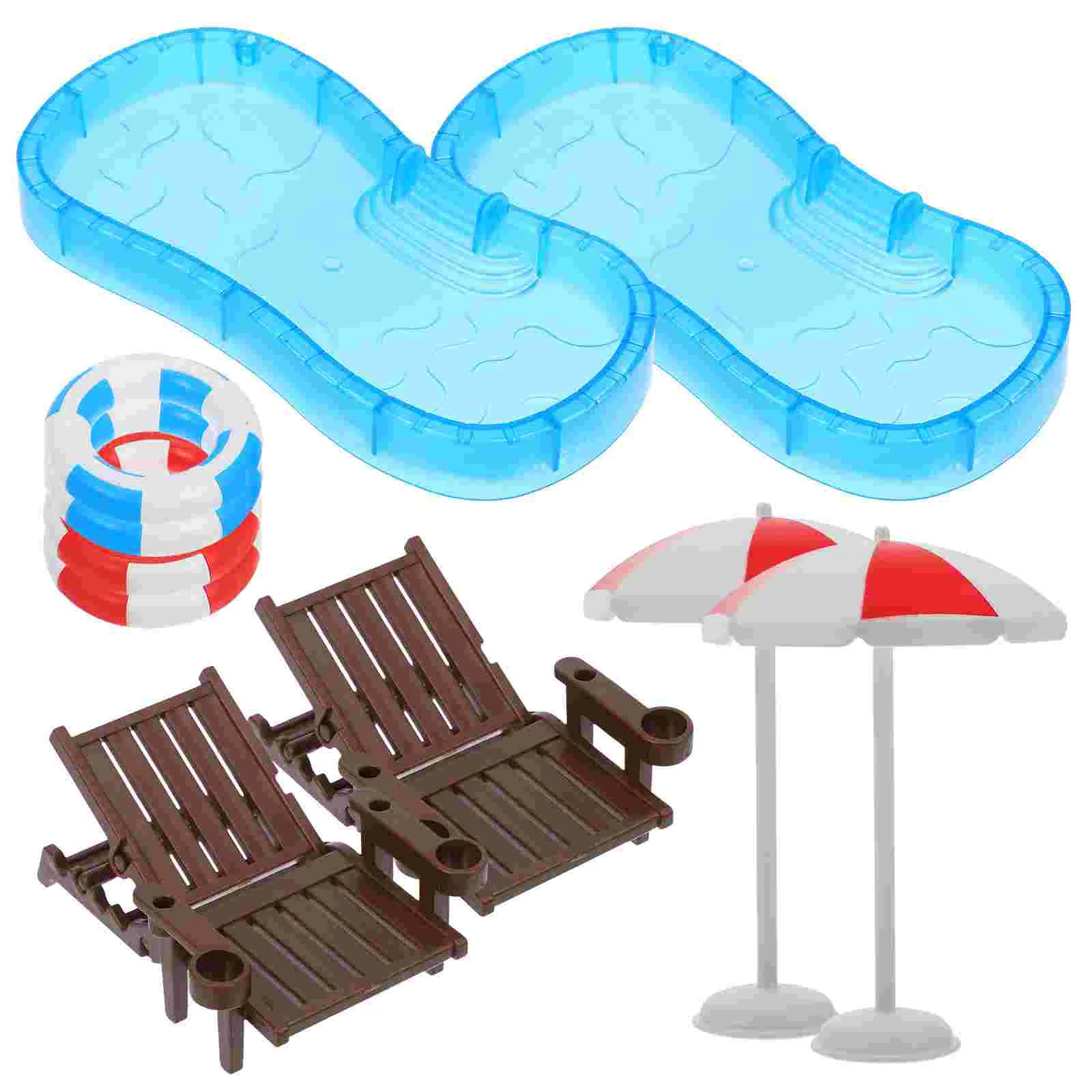 

2 Sets House Beach Chair Mini Toys Swimming Ring Furniture Top Hat Plastic Miniature Scene Decor Tiny Child Pool