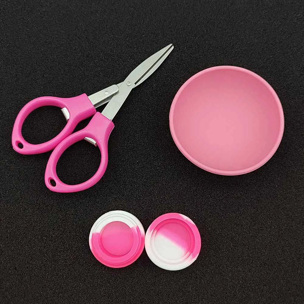 1Set Pink Smoking Kit With Silicone Bowl Folding Scissors Jar Ziplock Bag Women Gift Smoke Accessories Easy To Carry